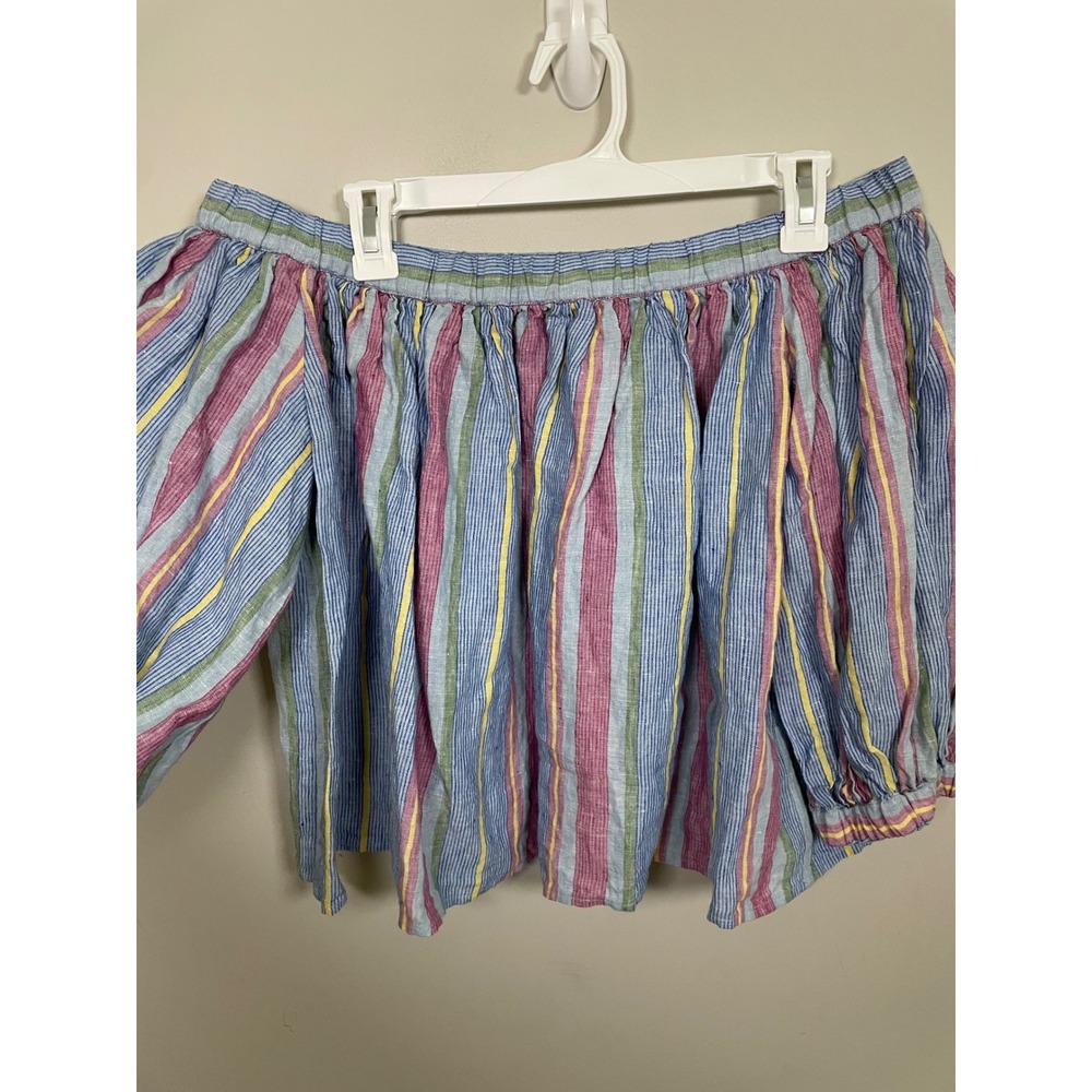 Frame Off Shoulder Striped Linen Top Size Small Coastal Beach Summer - Picture 3 of 7